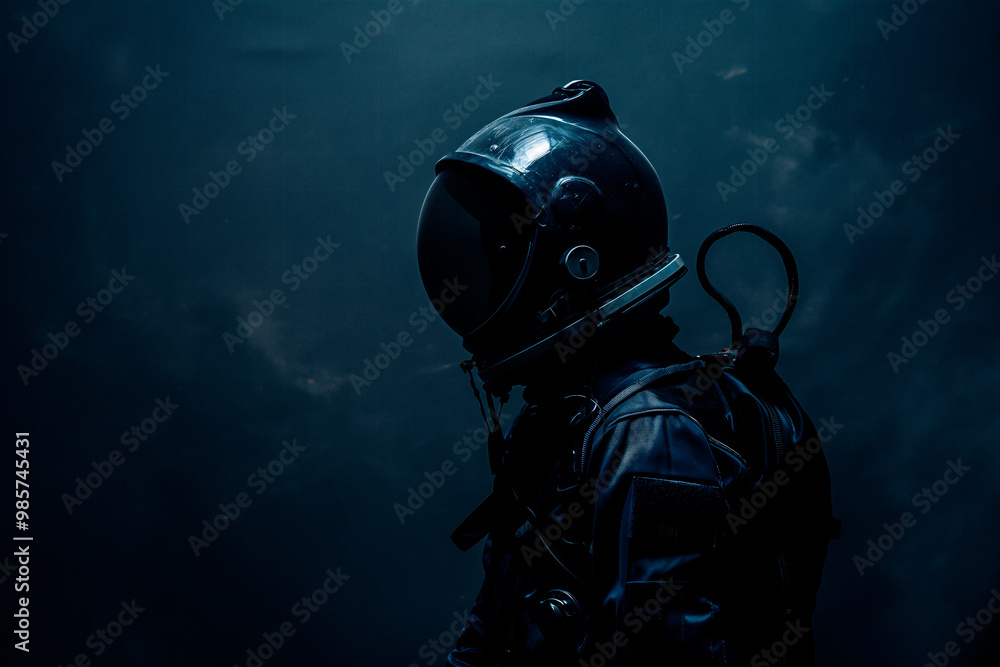 astronaut in a black space suit on a dark background astronaut in a black space suit on a dark background