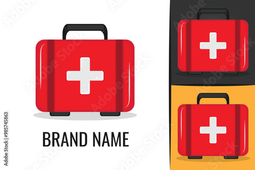 First aid kit logo. Cross safety medic treatment ambulance logotype. Medical bag icon logo