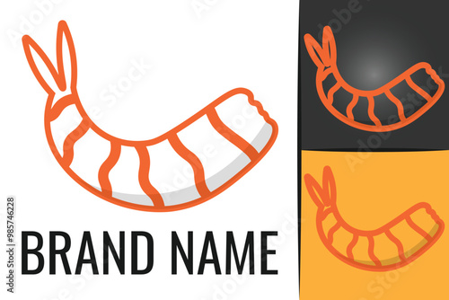 Red shrimp logo. Seafood prawn logotype. Fresh Shrimps sea food logo icon