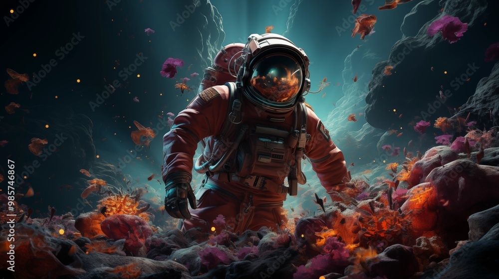 Obraz premium The astronaut floats in colors.