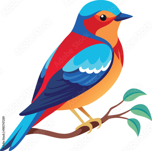 A beautiful colorful bird siting on a branch of a tree vector art illustration