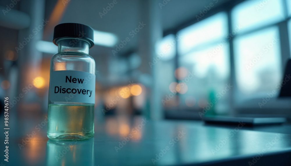 A bottle of New Discovery sits on a table A bottle of New Discovery sits on a table