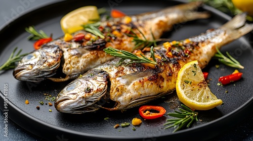 Frisch gegrillter Fisch auf einer Tafel angerichtet