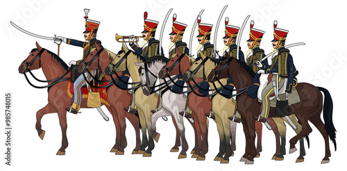 Konstfotografi Group of British Hussars with Sabres From 19th Century Napoleonic Wars During Th