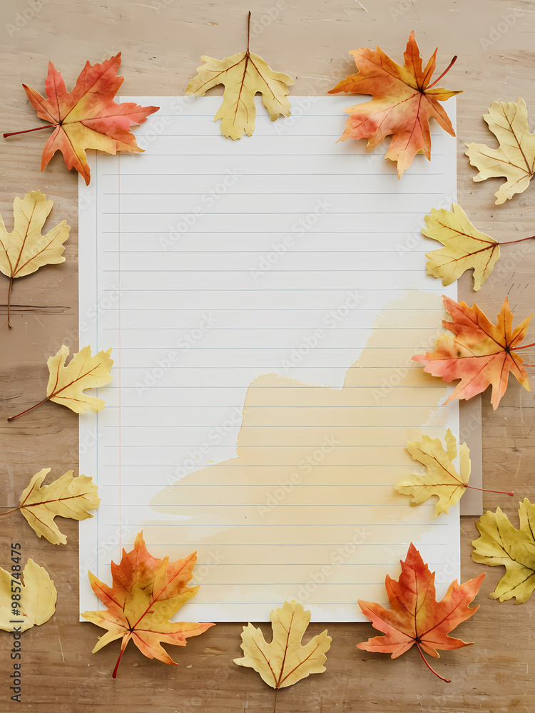 Autumn leaves background lined notepad Autumn leaves background lined notepad