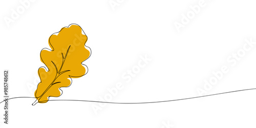 A single line drawing of an oak leaf. Continuous line thanksgiving icon in color. One line icon. Vector illustration.