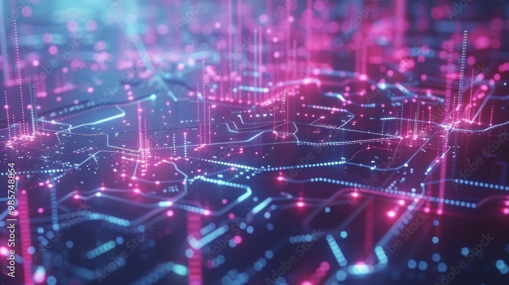 Futuristic Neon Particles Connectivity Digital Network Abstract Background Futuristic Neon Particles Connectivity Digital Network Abstract Background