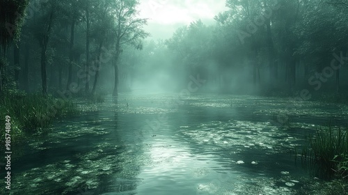 Mysterious Swamp Haunted by Vengeful Spirits, Perfect for Horror Themes and Storytelling