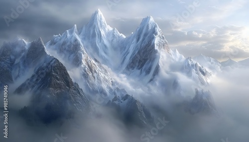 Wallpaper Mural An illustration of snow-capped mountains surrounded by clouds Torontodigital.ca