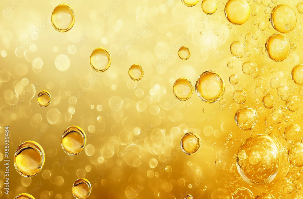 Golden oil bubbles on yellow background Golden oil bubbles on yellow background
