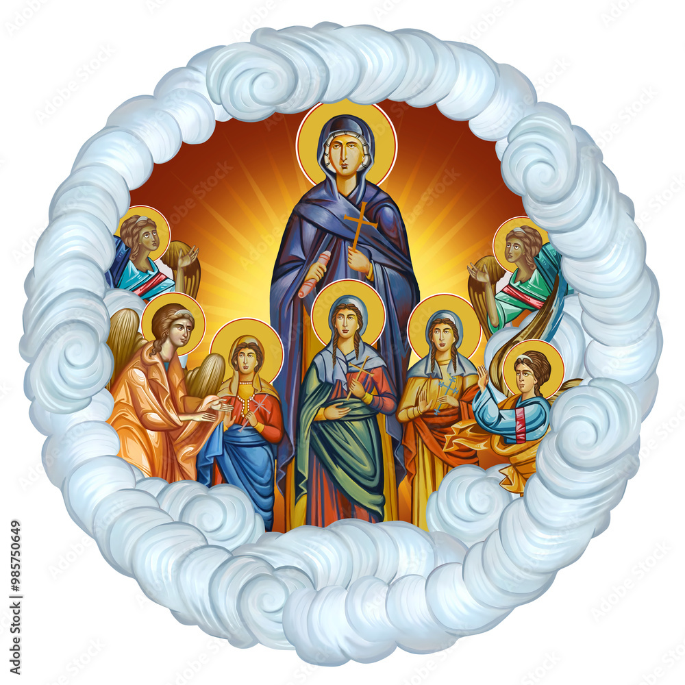Obraz premium Saint Sophia. Bright religious dome with angels on heaven. Illustration in Byzantine style isolated