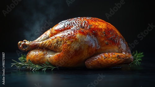 Wallpaper Mural Tasty baked turkey on a black background with smoke. Torontodigital.ca