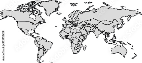 Detailed grey world map high quality vector illustration