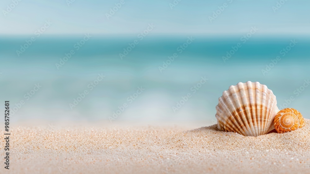 A serene beach scene with seashells on golden sand and a tranquil turquoise sea in the background, perfect for a relaxing vacation theme. A serene beach scene with seashells on golden sand and a tranquil turquoise sea in the background, perfect for a relaxing vacation theme.