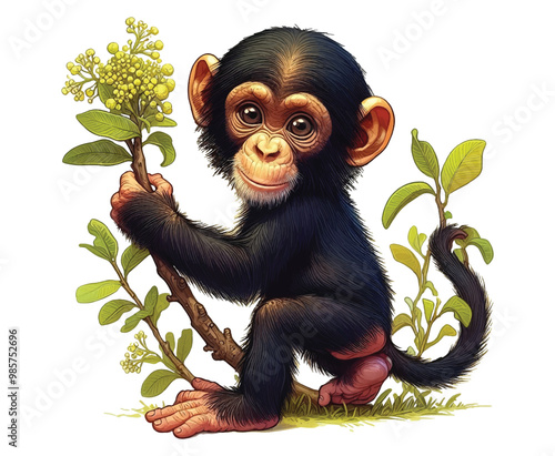 Chimpanzee color on a white background photo