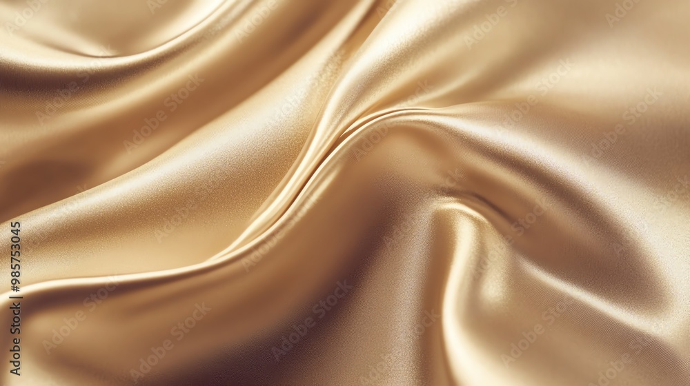 Fototapeta premium A luxurious golden fabric texture with soft wavy folds, perfect for backgrounds or fashion-related projects.