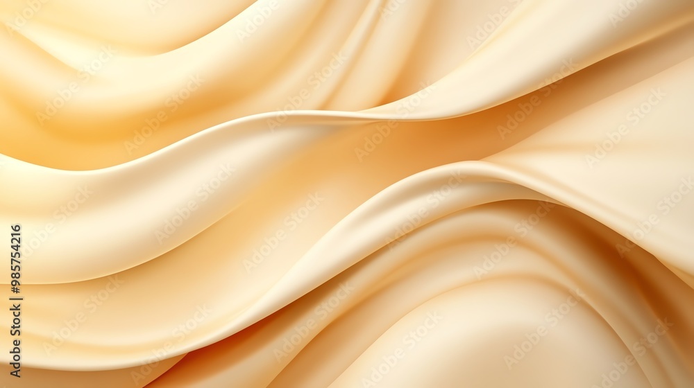 Obraz premium Elegant silk fabric draping gracefully, showcasing soft folds and rich texture in warm beige hues, ideal for fashion and design projects.