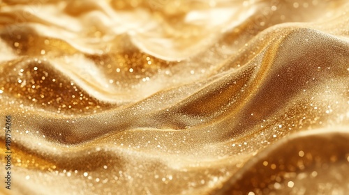 Shimmering golden fabric with a smooth texture, perfect for elegant backgrounds or luxurious design projects.