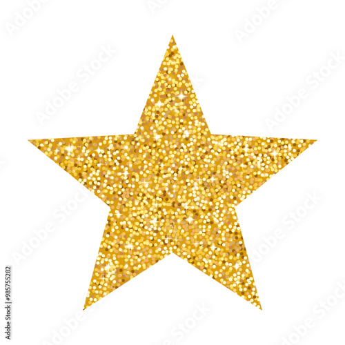 Luxury gold glitter star isolated on a transparent background. Golden star icon with confetti and lights. Vector design element for advertising, greeting card, jewelry, prestigious restaurant menu. 