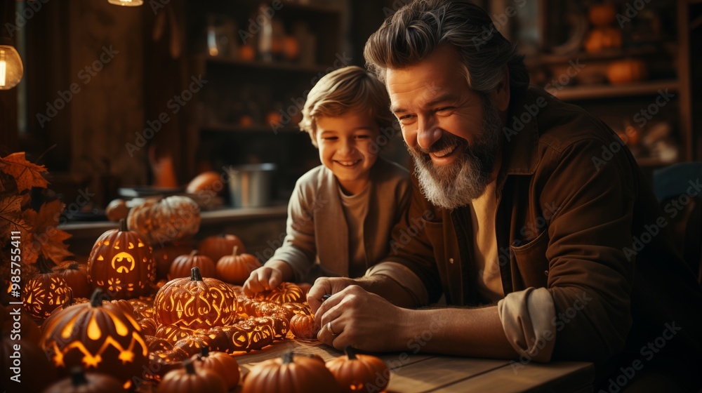 Family Halloween Fun Carving Pumpkins Together Family Halloween Fun Carving Pumpkins Together