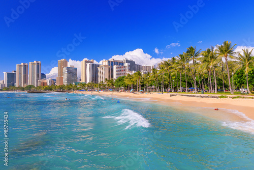 Obraz na płótnie Skyline of Honolulu, Hawaii. Waikiki Beach. w salonie