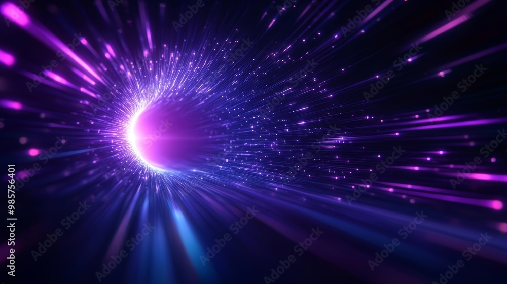 Fototapeta premium Abstract purple and blue light burst on dark background.