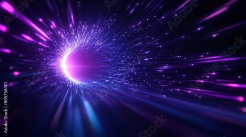 Abstract purple and blue light burst on dark background.