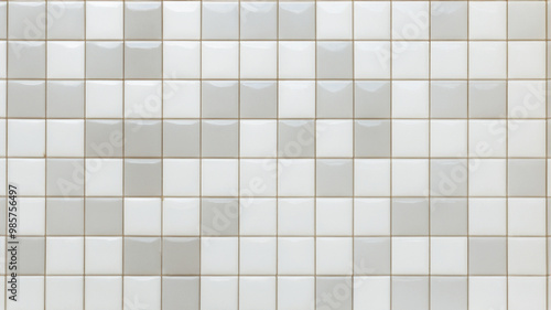 Background material of randomly arranged square white and grey ceramic mosaic tiles