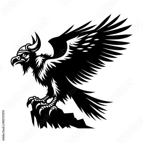 Monochrome vulture vector design, emphasizing the bird's predatory nature. 