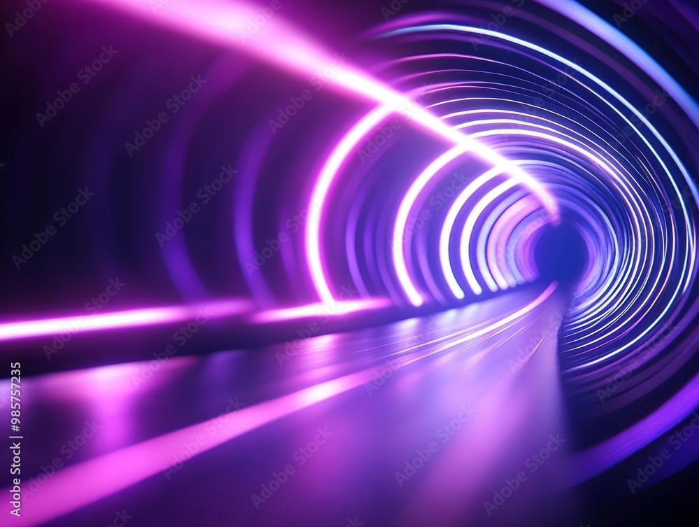 Futuristic neon light tunnel with vibrant purple and pink colors, creating a sense of motion. Futuristic neon light tunnel with vibrant purple and pink colors, creating a sense of motion.