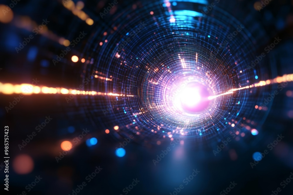 Fototapeta premium Futuristic tunnel with glowing light at the end