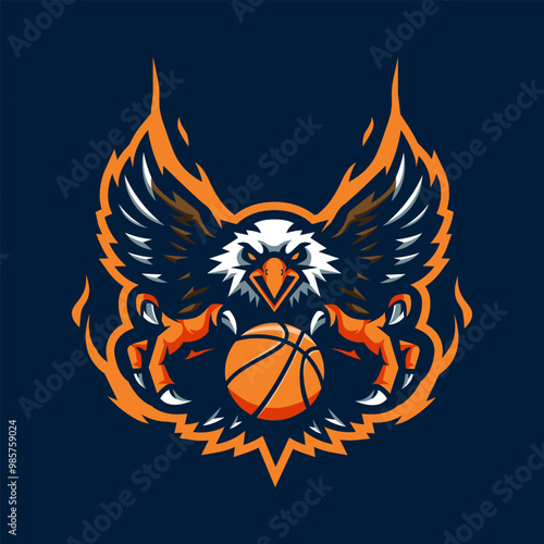 Eagle Fly Holding Basketball sports logo design 