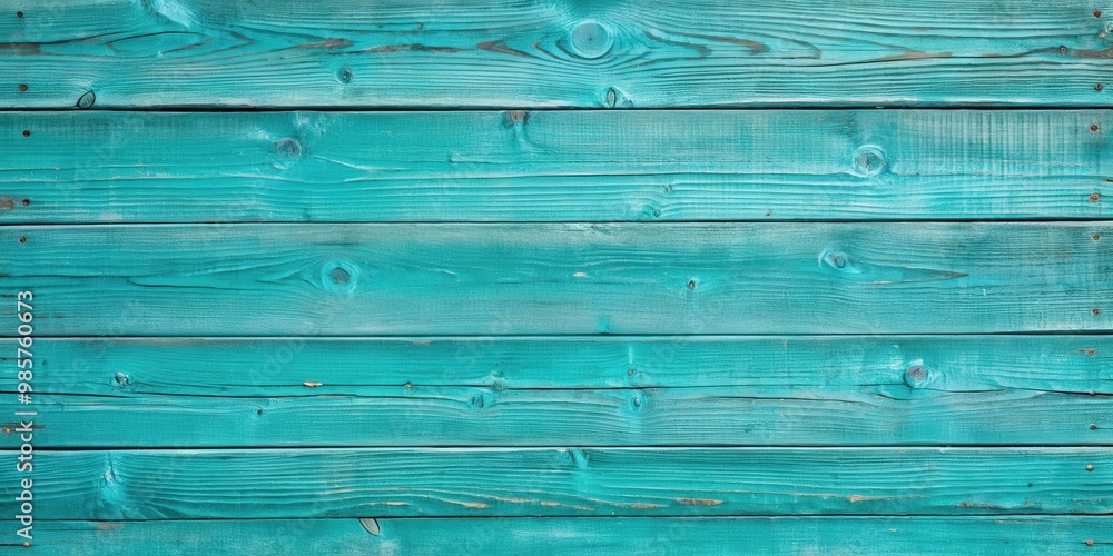 Bright turquoise painted old wooden boards with a light teal colored wood texture, creating a wide rustic background