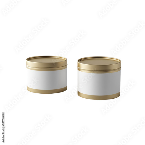 Round tin can packaging with editable label area for food products, mockup, png, transparent background.