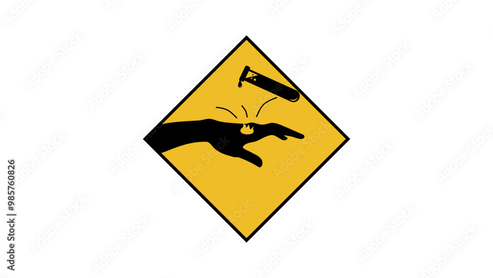 Skin Burn Hazard from Chemicals, black and yellow isolated silhouette Skin Burn Hazard from Chemicals, black and yellow isolated silhouette