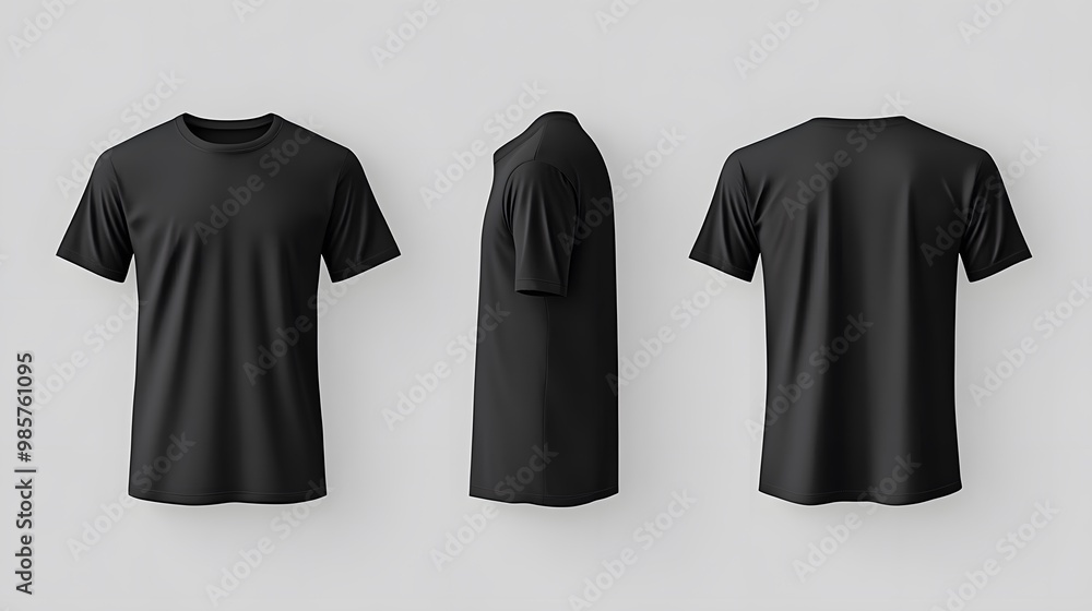 Black t-shirt displayed from multiple angles. Black t-shirt displayed from multiple angles.