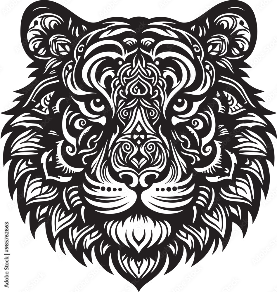 A tiger head mandala design art work A tiger head mandala design art work