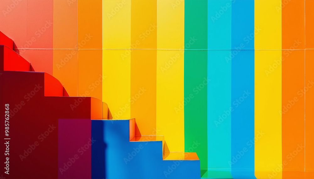 custom made wallpaper toronto digitalA minimalist architectural shot of stairs painted in bright rainbow colors, ranging from red