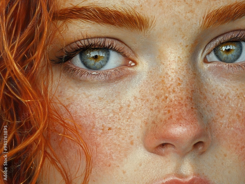 Close-Up Portrait of a Woman with Red Hair and Freckles Close-Up Portrait of a Woman with Red Hair and Freckles