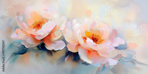 Wallpaper Mural Peonies in gentle abstract painting, delicate pastel flowers, artistic expression, art therapy, soothing atmosphere, copy space, peonies, painting concept Torontodigital.ca