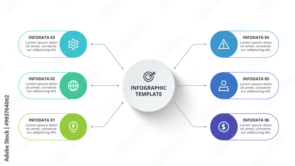 Fototapeta premium Creative concept for infographic with 6 steps, options, parts or processes. Business data visualization.