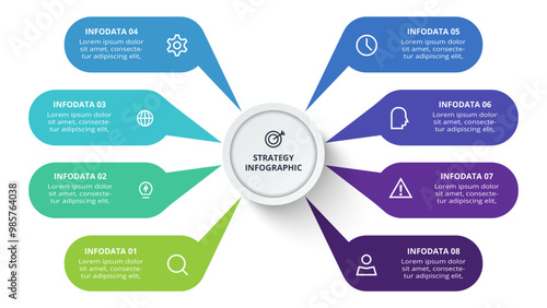 Creative concept for infographic with 8 steps, options, parts or processes. Business data visualization.