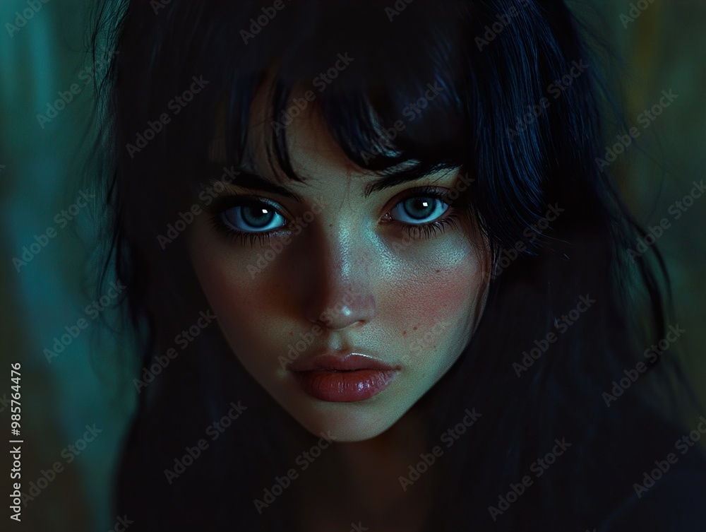 Intense Gaze: Portrait of a Woman with Blue Eyes Intense Gaze: Portrait of a Woman with Blue Eyes
