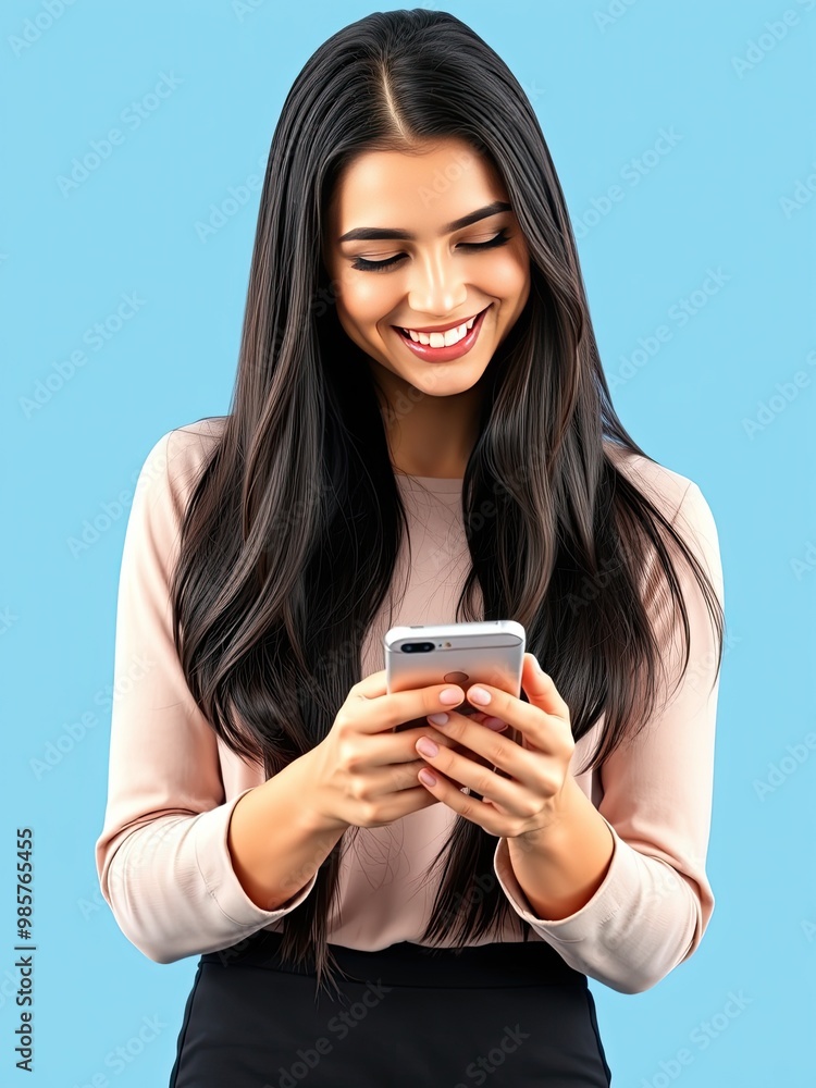 Happy images, Smiling young Woman Engaged with Smartphone, Young woman holding a mobile phone Happy images, Smiling young Woman Engaged with Smartphone, Young woman holding a mobile phone