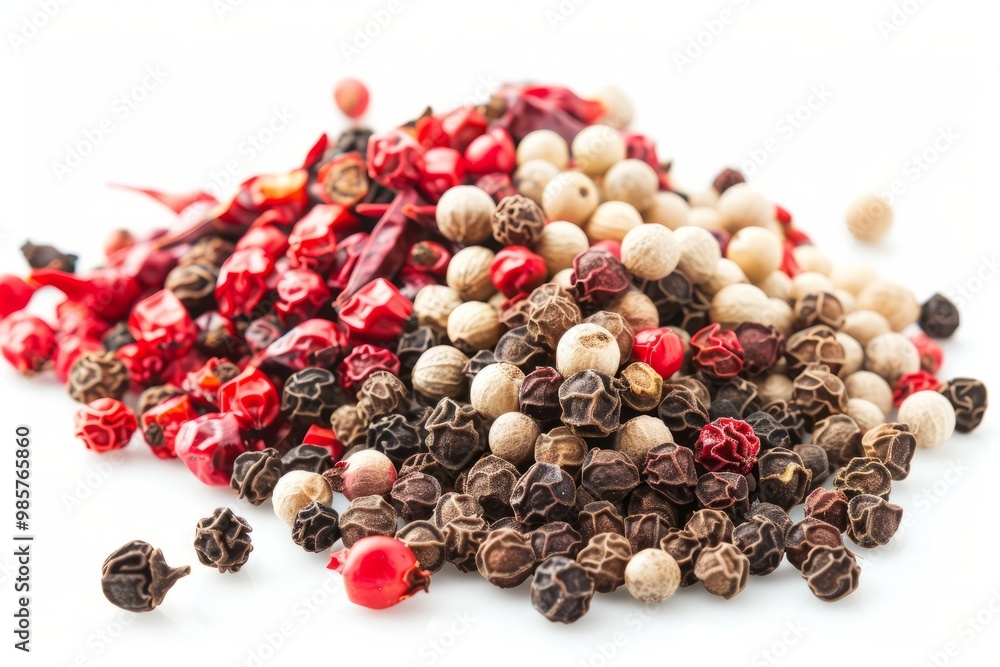 A fresh Szechuan peppercorn and Szechuan peppercorn Power isolated on white A fresh Szechuan peppercorn and Szechuan peppercorn Power isolated on white