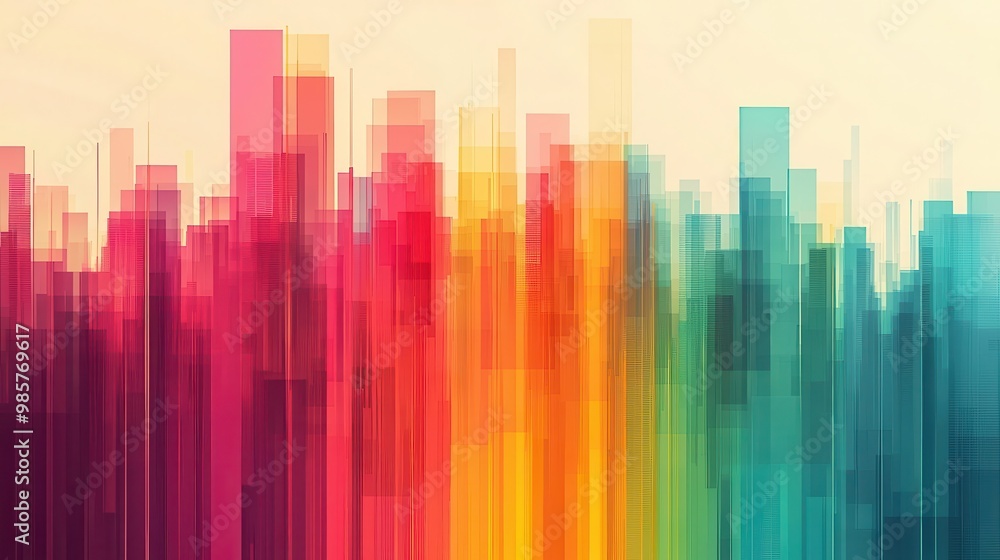 An abstract cityscape with vibrant, shifting colors blending into the buildings, representing creativity in urban life An abstract cityscape with vibrant, shifting colors blending into the buildings, representing creativity in urban life