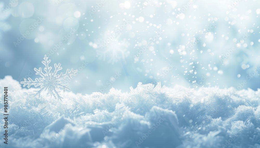 A Single Snowflake Rests on a Bed of Sparkling Ice Crystals A Single Snowflake Rests on a Bed of Sparkling Ice Crystals