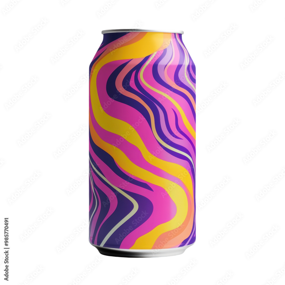 Fototapeta premium Editable beverage can with a vibrant color label mockup, png, transparent background.