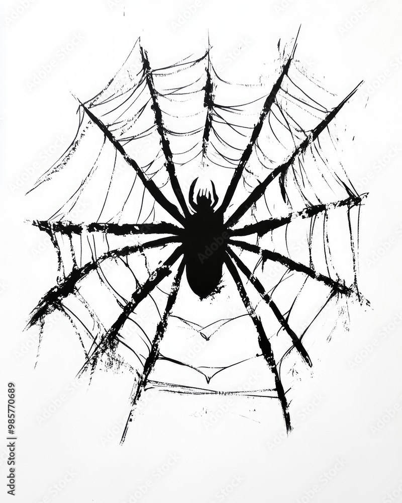 Fototapeta premium Spider Web Doodles and Silhouettes for Halloween