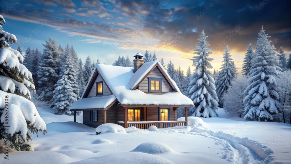 Snow-covered house in a winter wonderland Snow-covered house in a winter wonderland